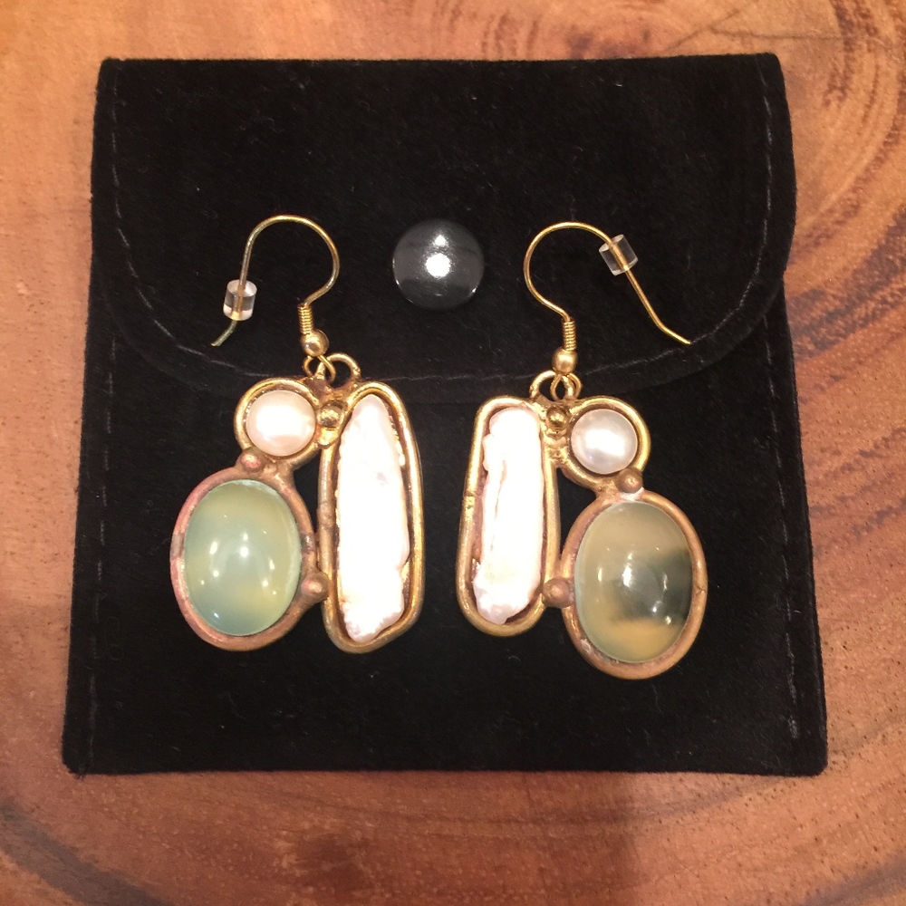 Mother Of Pearl/Jade/Pearl Earrings-NWOT
